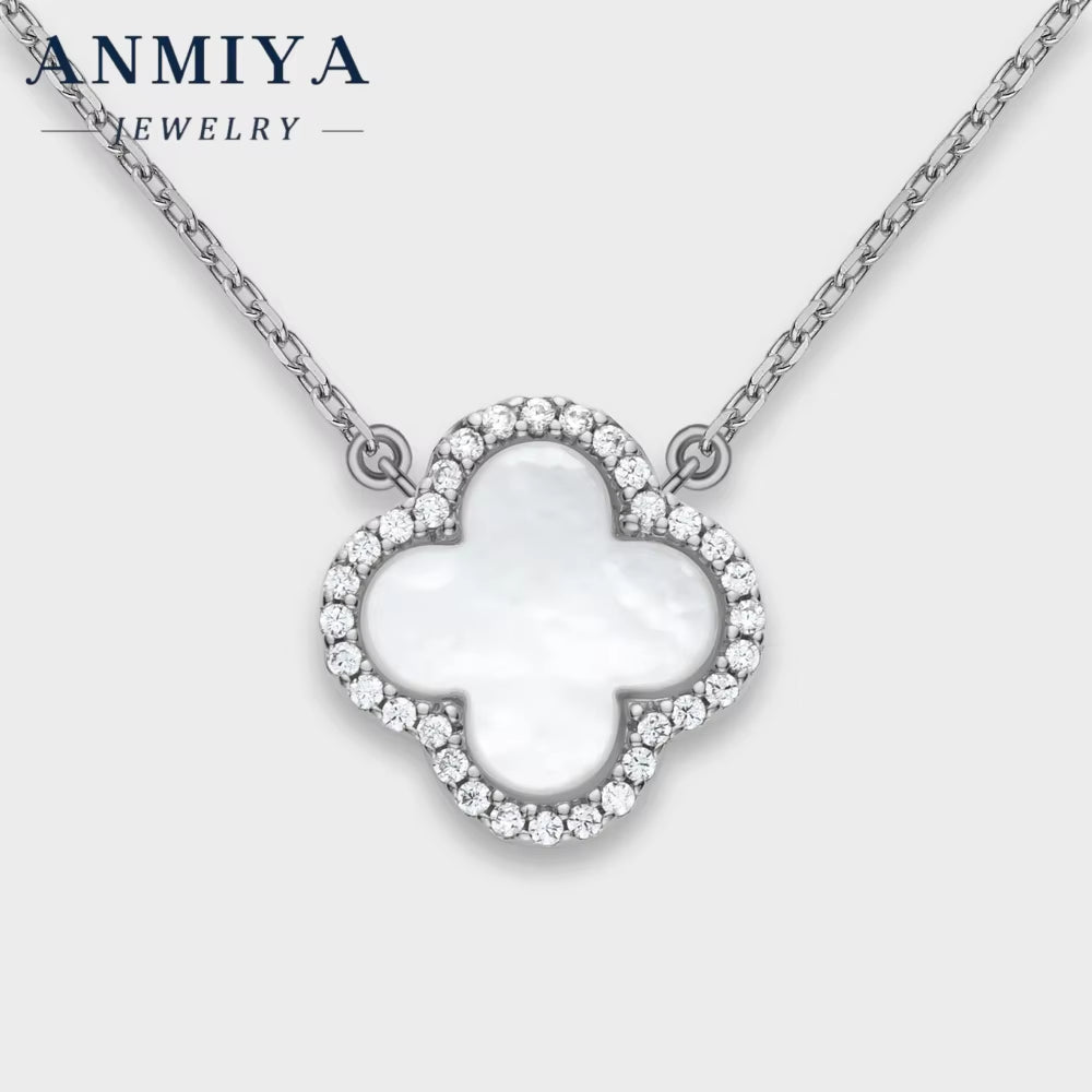 Wholesale White Gold Rhodium Plated Four Leaf Clover Necklace Earrings Jewelry 925 Sterling Silver Jewelry Necklace Set