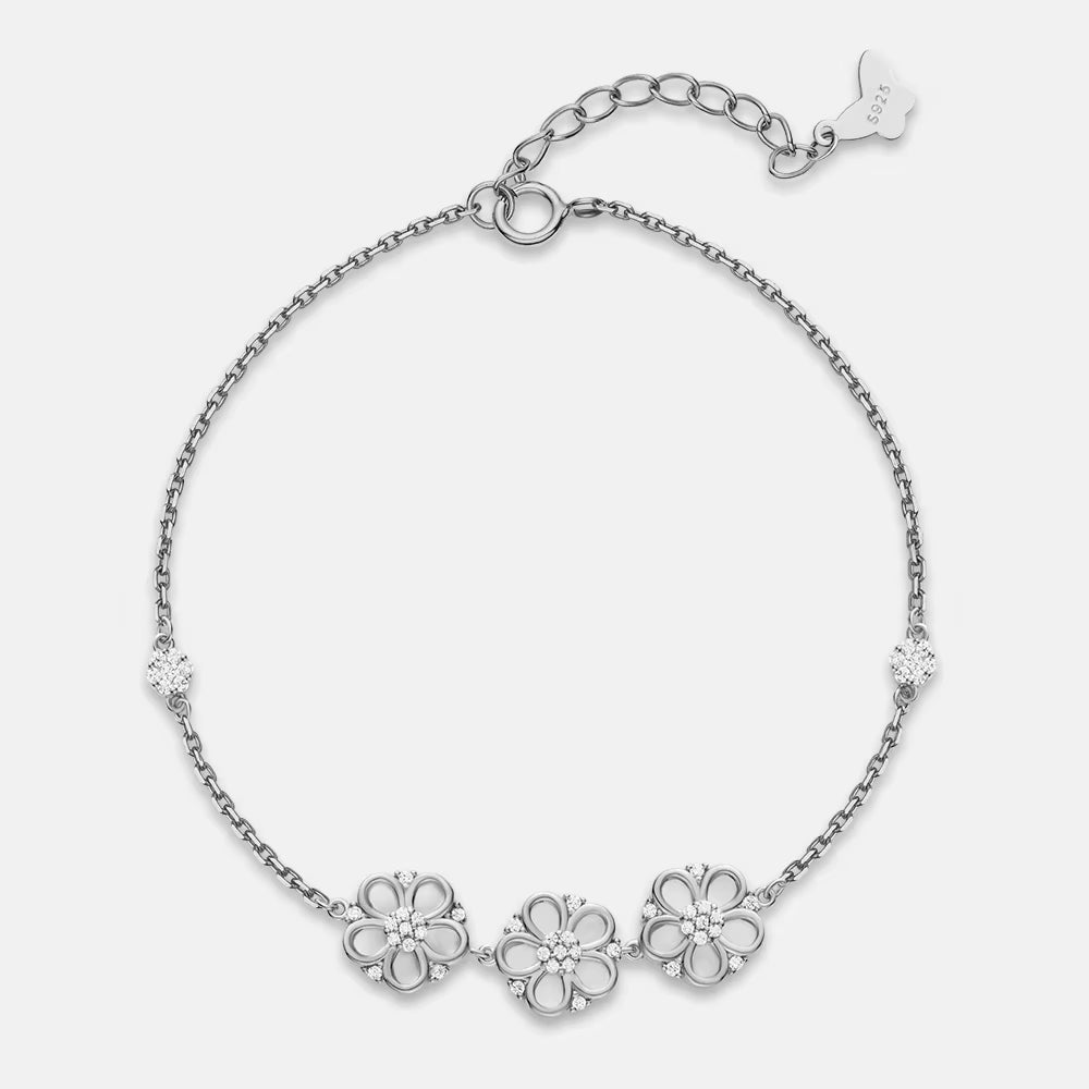ANMIYA Delicate Flower Charm Bracelet 925 Sterling Silver Fashion CZ 18K Gold Bracelet for Women Party Fine Jewelry