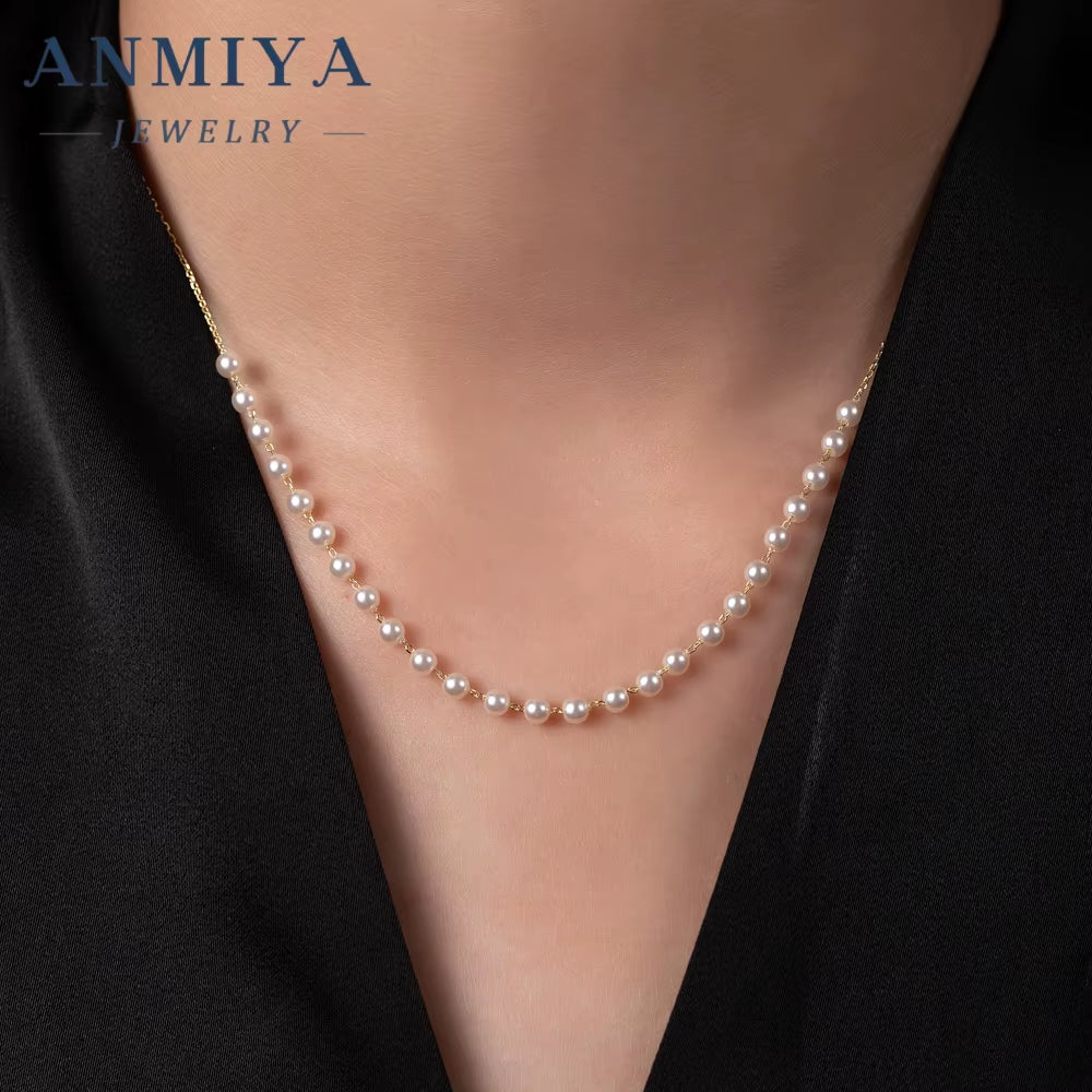 ANMIYA Beat Gift 925 Sterling Sliver Fashion Natural Color Freshwater Pearl Necklace for Women
