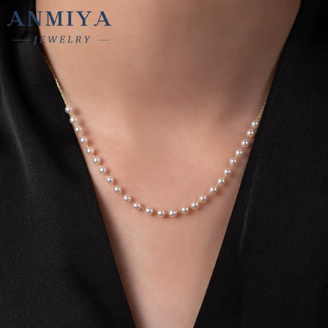 ANMIYA Beat Gift 925 Sterling Sliver Fashion Natural Color Freshwater Pearl Necklace for Women