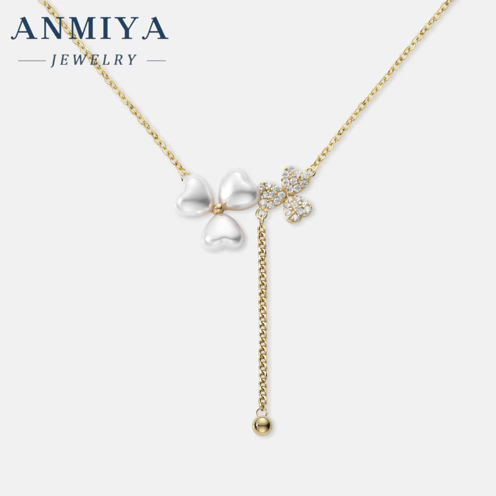 Fashion Elegant Pearl Flower Tassel Necklace 18K Gold Plated Zircon Temperament Clavicle Chain INS Popular Women'S Jewelry