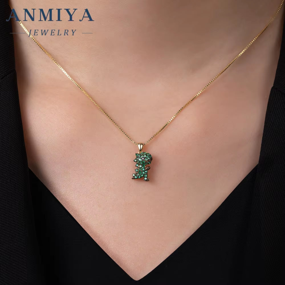 Hot Sale Fashion Jewelry Minimalist 925 Sterling Silver Gold Plated Necklace Cute Green Dinosaur Animal Pendant Necklace