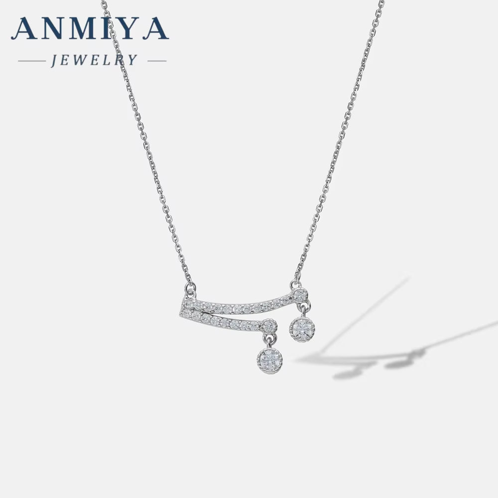 ANMIYA One-Line Shape Temperament Zircon 925 Sterling Silver Collarbone Tassel Necklaces for Women Girl Anniversary Gift