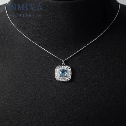 Luxury 925 Silver round Brilliant Cut Zircon Diamond Sapphire Square Necklace Jewelry for Women