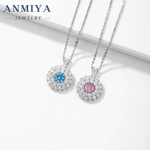 Birthday Gift Drop Stone Pendant Pink Cushion Zircon round Ice Cut Silver Necklace Elegant Queen 925 Silver Necklace