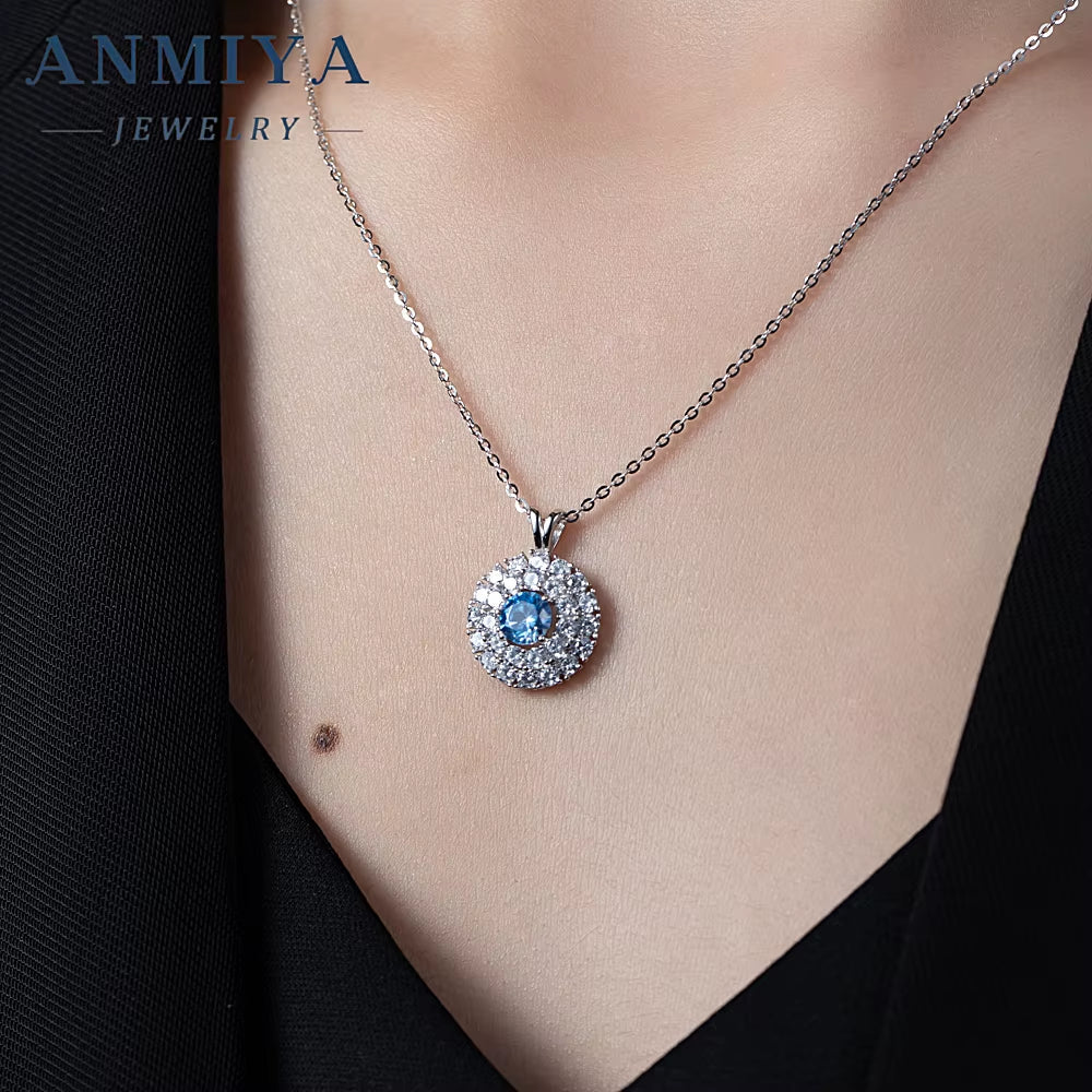 Birthday Gift Drop Stone Pendant Pink Cushion Zircon round Ice Cut Silver Necklace Elegant Queen 925 Silver Necklace