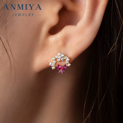 Wholesale Fashion 925 Sterling Silver Purple Zircon Butterfly Hollow Out Stud Earrings for Women