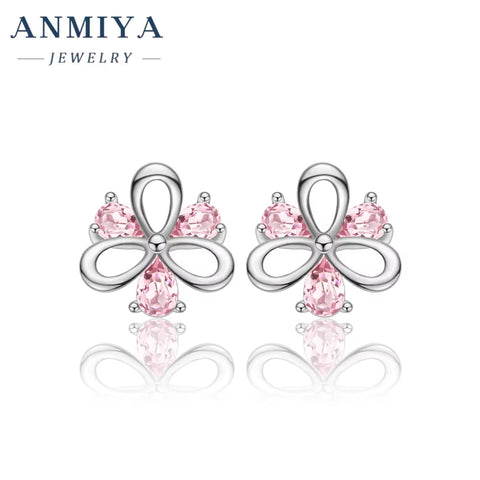 ANMIYA INS Korean Unique Pink Pear Ice Cut Zircon Earrings for Gift Women