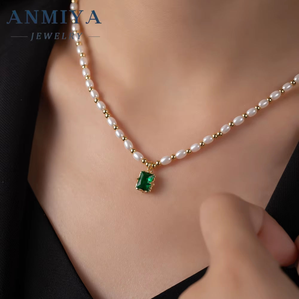 Fresh Water Pearl Necklace French Temperament Pearl Bead Collarbone Square Zircon Pendant 925 Silver Necklace for Women