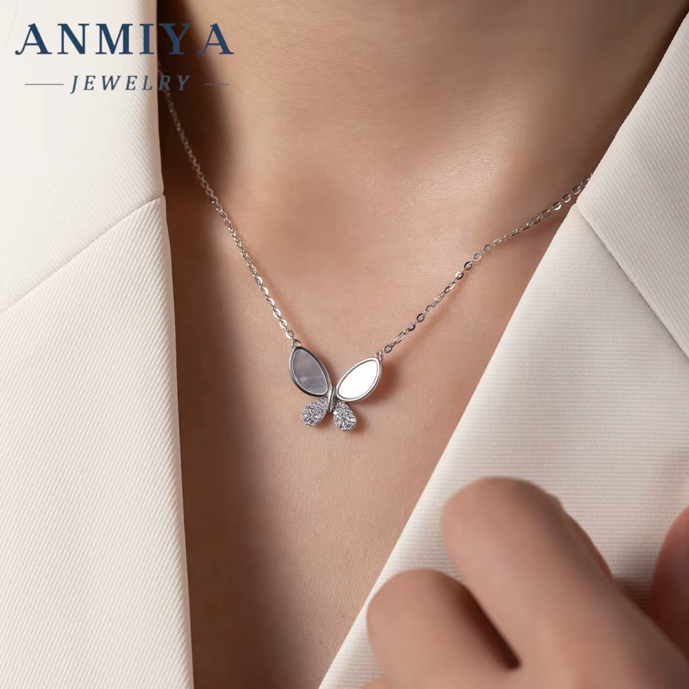 Women'S 925 Sterling Silver Fashion Pendant Necklace Rhodium-Plated Butterfly Diamond for Gift