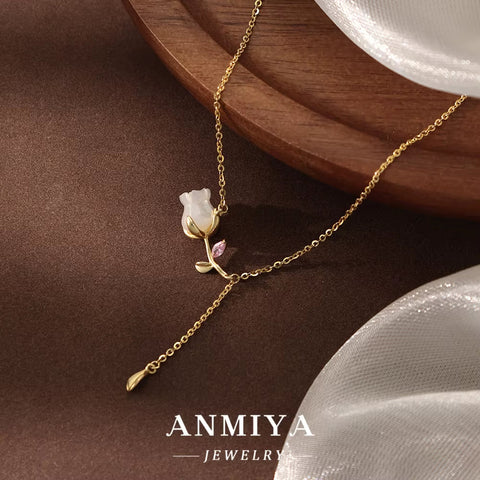 2024 Hot Tulip Flower Zircon Necklace High-Quality Accessories Necklace 925 Silver Necklace Wholesale