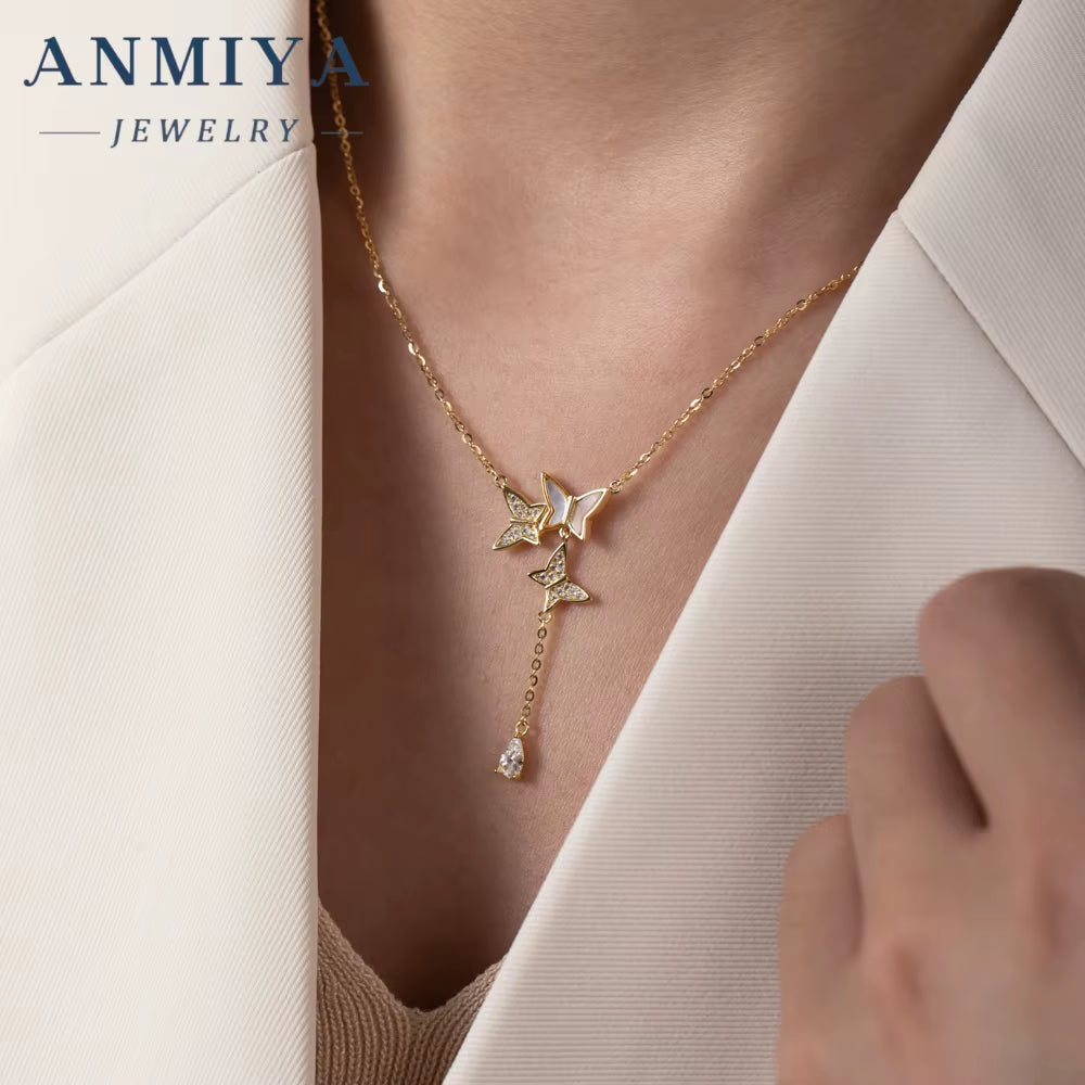 ANMIYA Luxury Fine Jewelry Butterfly Pattern Adjustable 14K 18K Gold Plated Chains Necklaces Sets