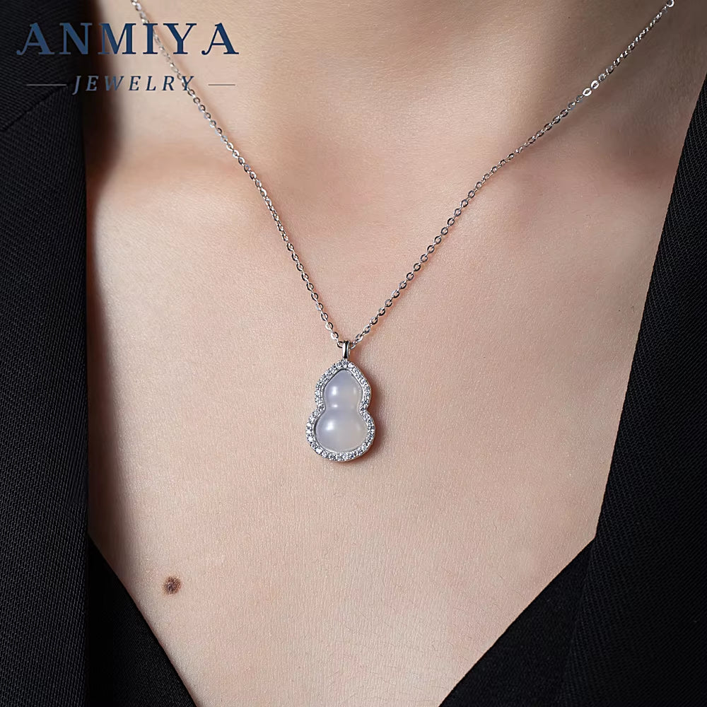 S925 Sterling Silver Gourd Pendant Necklace New Light Luxury Collarbone Chain Necklace,Lucky Calabash Shining Women Jewelry