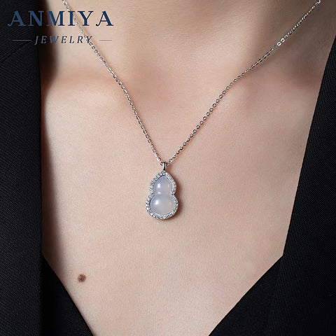 S925 Sterling Silver Gourd Pendant Necklace New Light Luxury Collarbone Chain Necklace,Lucky Calabash Shining Women Jewelry