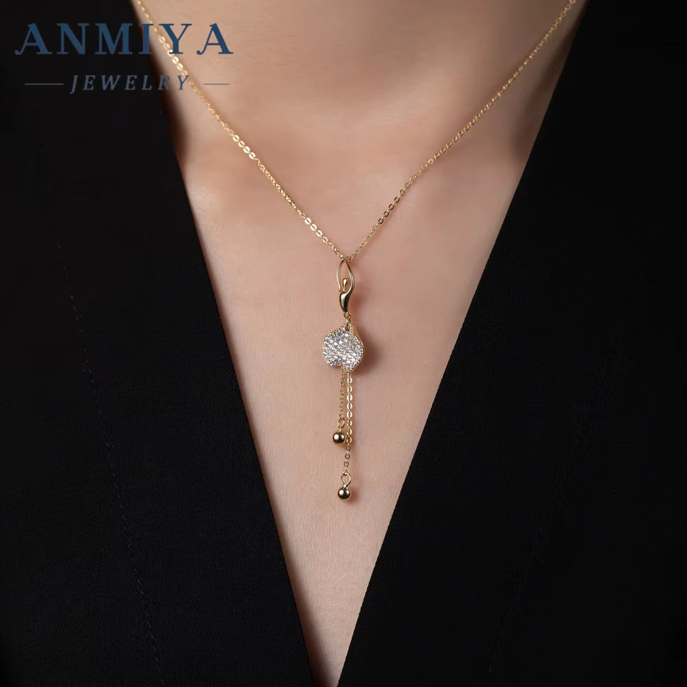 ANMIYA Most Popular Tiny Dainty Silver Ballerina 18K Gold Plated Zircon Waterproof 925 Sterling Silver Jewelry Necklace