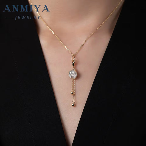 ANMIYA Most Popular Tiny Dainty Silver Ballerina 18K Gold Plated Zircon Waterproof 925 Sterling Silver Jewelry Necklace