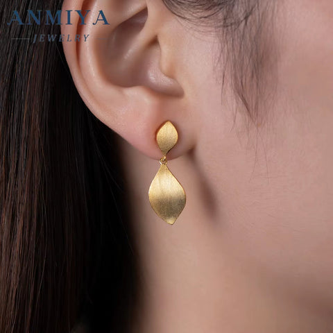 ANMIYA 925 Sterling Silver 14K Gold Plated Fashionable Leaf Stud Earrings Waterproof Anti-Allergy Earring for Party & Gift