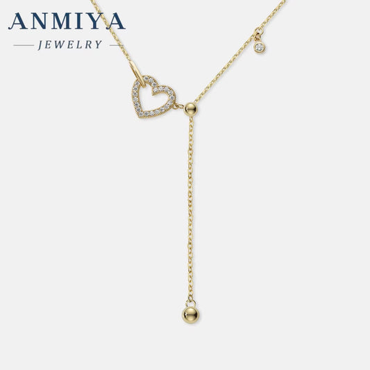 ANMIYA Fashion 18K Gold Plated S925 Sterling Silver Tassel Clavicle Chains Heart Pendant Designer S925 Heart Necklace for Women