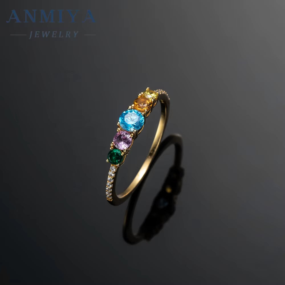 ANMIYA Fine Jewelry Lab Diamond Colored Zircon Inlay Rings 925 Sterling Silver Couple Ring