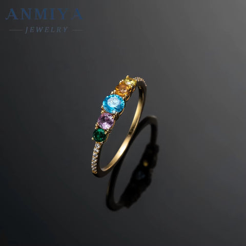 ANMIYA Fine Jewelry Lab Diamond Colored Zircon Inlay Rings 925 Sterling Silver Couple Ring