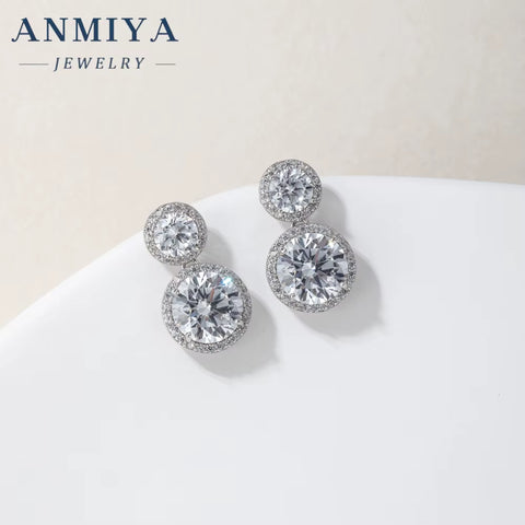 Glaring Fashion Jewelry Earrings Double round Zircon Set Lab Diamond Jewelry Earrings and Necklace for Women