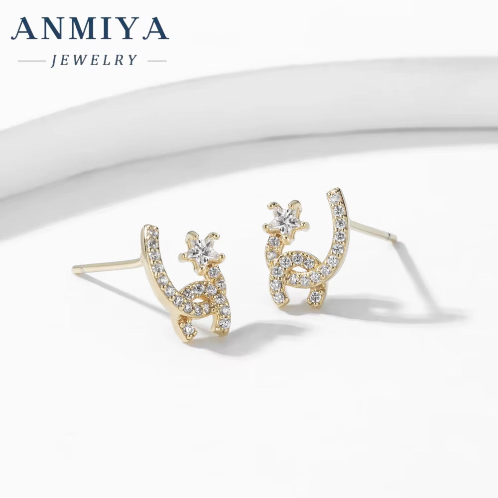 ANMIYA 925 Silver Fashion Jewelry Zircon Star Jewelry Stud Earrings for Women 2024