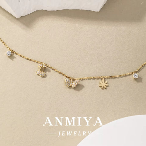 ANMIYA Custom Wholesale Fine 925 Sterling Silver Zircon Bracelets Butterfly Cherry Bracelets for Kids