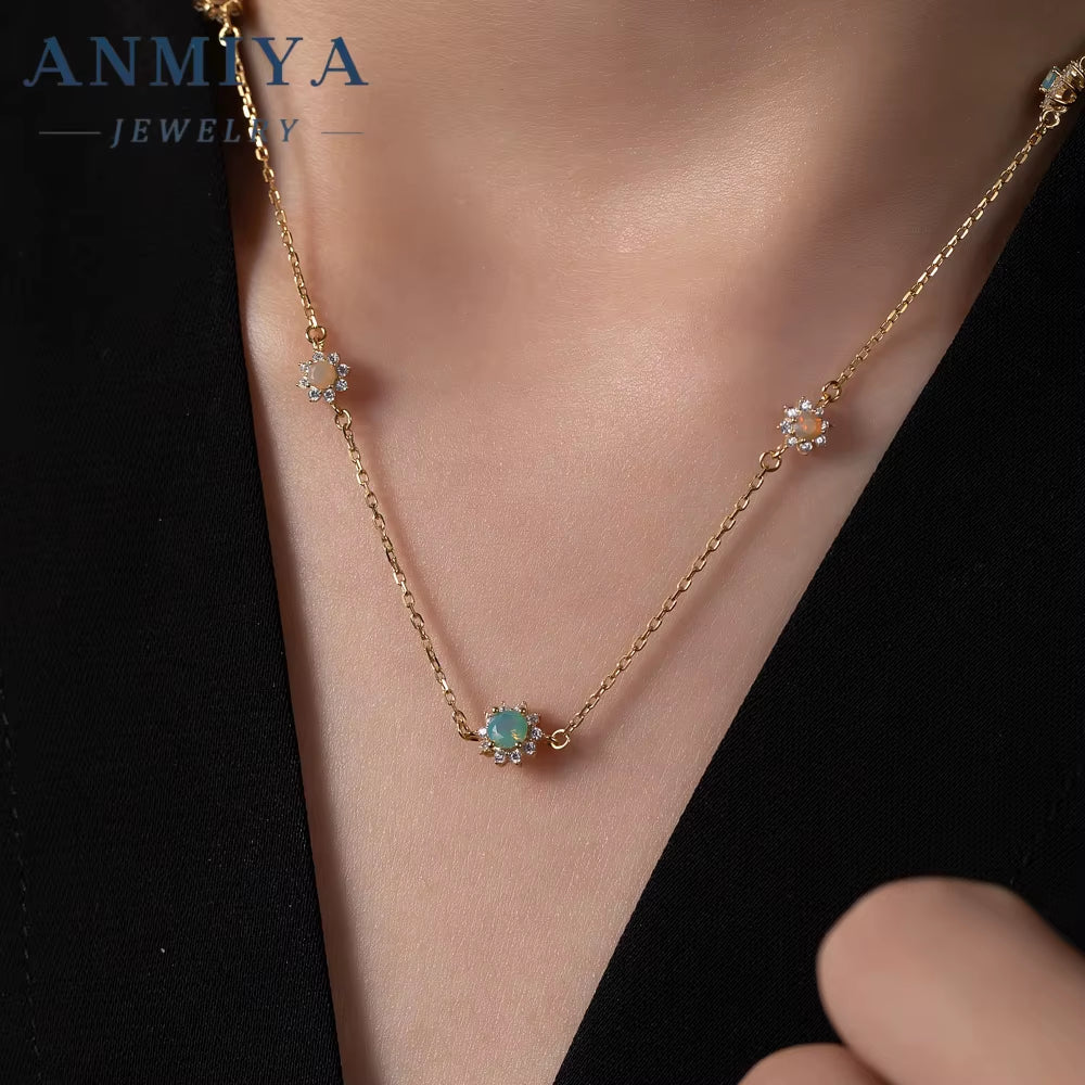 ANMIYA Jewelry Multi-Colored Zircon Diamond Charm 925 Silver Necklace for Women 18K Gold Wholesale