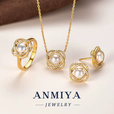 925 Sterling Silver Jewelry 3-Piece Matching Set Necklace Earrings Ring for Women Gift Silver 925 Set