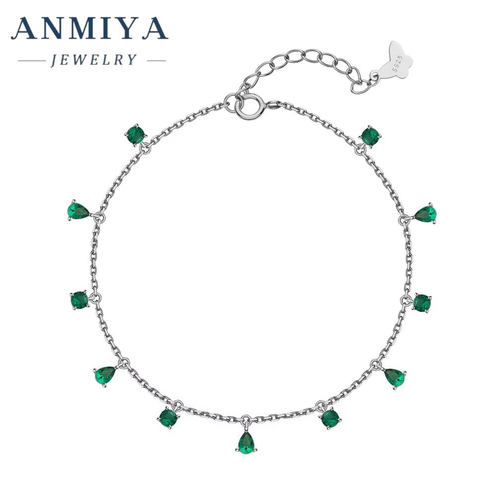 Custom Best Selling 18K Gold-Plated 925 Sterling Silver Bracelet with Green Zircon New Pear Shape Design Bracelet
