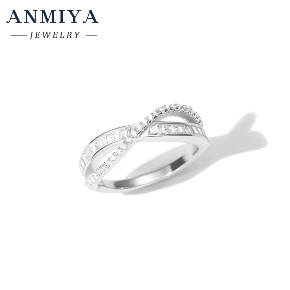 Mobius Strip Themed Silver Jewelry Ring with Assorted Shape Zircons Unique Design Fashion Accessory