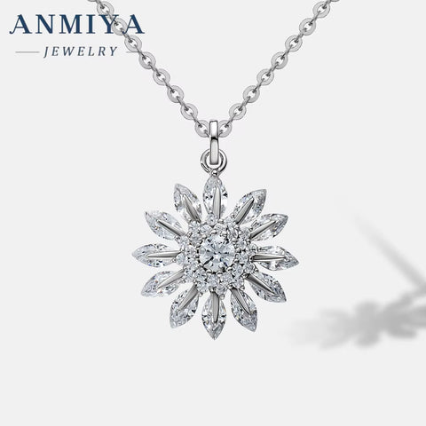 Wholesales Fine Jewelry 925 Silver White Zircon Big Sunflower Diamond Necklace for Women Girl Bestfriend