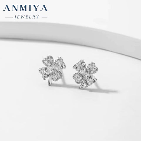 Wholesale 2024 Summer 925 Sterling Silver Earrings Zircon Clover Earrings for Women