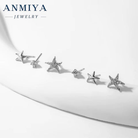ANMIYA Summer Design Minimalist 925 Sterling Silver Starfish Stud Earrings Set for Women