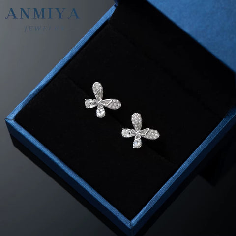 Wholesale 925 Sterling Silver Butterfly Stud Earrings 18K Gold Plated Zircon Cute Trendy Animal Jewelry Girls Gift Children