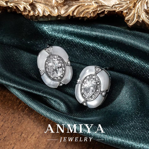 Minimalist Circle Design Silver Plated Silver 925 Jewelry Set with Jade Accents and Geometric Zircon Inlay for Gifts