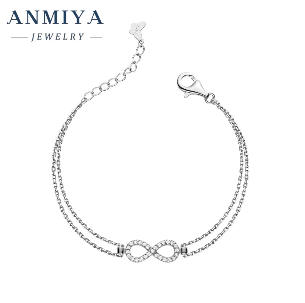 Fine Jewelry Elegant Gold Plated 925 Sterling Silver Double Layer Diamond Love Infinity Eternity Bracelet Woman