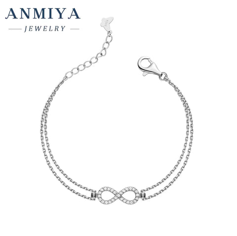 Fine Jewelry Elegant Gold Plated 925 Sterling Silver Double Layer Diamond Love Infinity Eternity Bracelet Woman