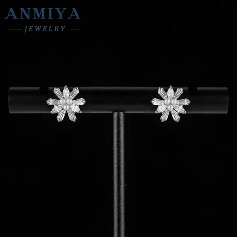 Dainty Sterling Silver Earrings Wholesale Luxury Snowflake Shape 925 Silver Sweet Earrings for Girl