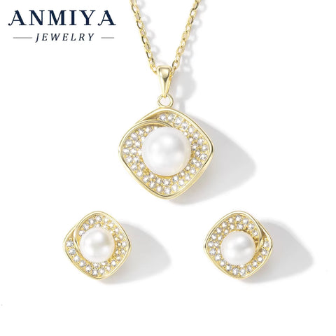 Wholesale Earrings Jewelry Freshwater Pearl with Zircon Earrings Necklace Set for Woman Ladies Fancy Fashion Stud Earrings