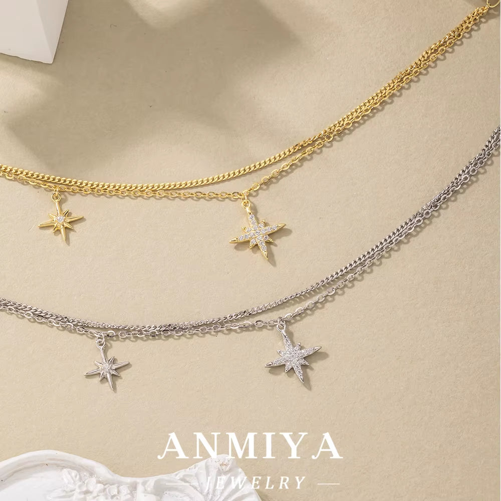 ANMIYA Fashion Jewelry 2025 Women Accessories 925 Sterling Silver 18K Gold Jewelry Star Charm Bracelet