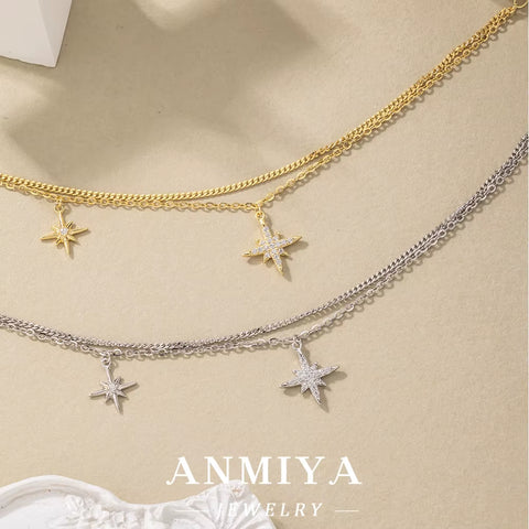 ANMIYA Fashion Jewelry 2025 Women Accessories 925 Sterling Silver 18K Gold Jewelry Star Charm Bracelet