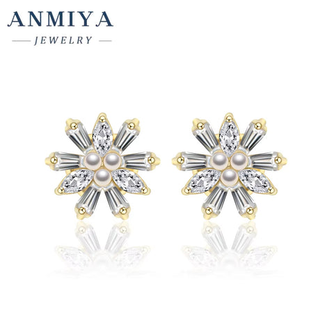 Dainty Sterling Silver Earrings Wholesale Luxury Snowflake Shape 925 Silver Sweet Earrings for Girl