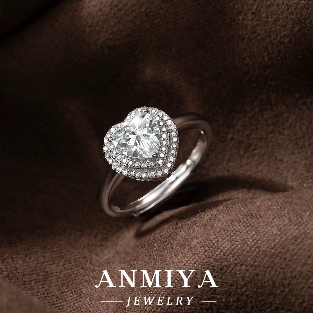 Valentine'S Silver Jewelry Gift - Heart-Shaped 925 Sterling Silver Moissanite Promise Ring with Velvet Box