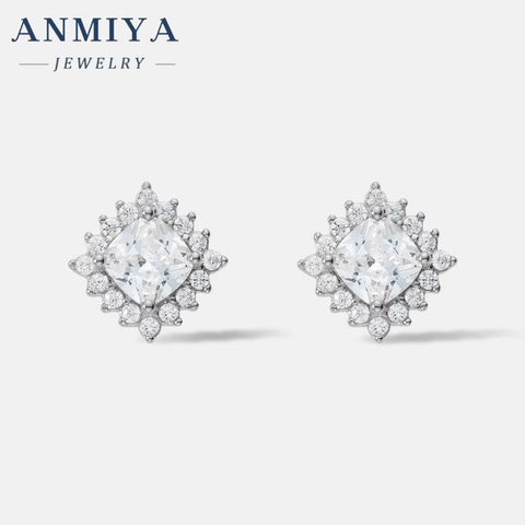 Fashion Sterling Silver 925 High Carbon Diamond Small Zircon Stud Earrings Hypoallergenic Wedding Jewelry