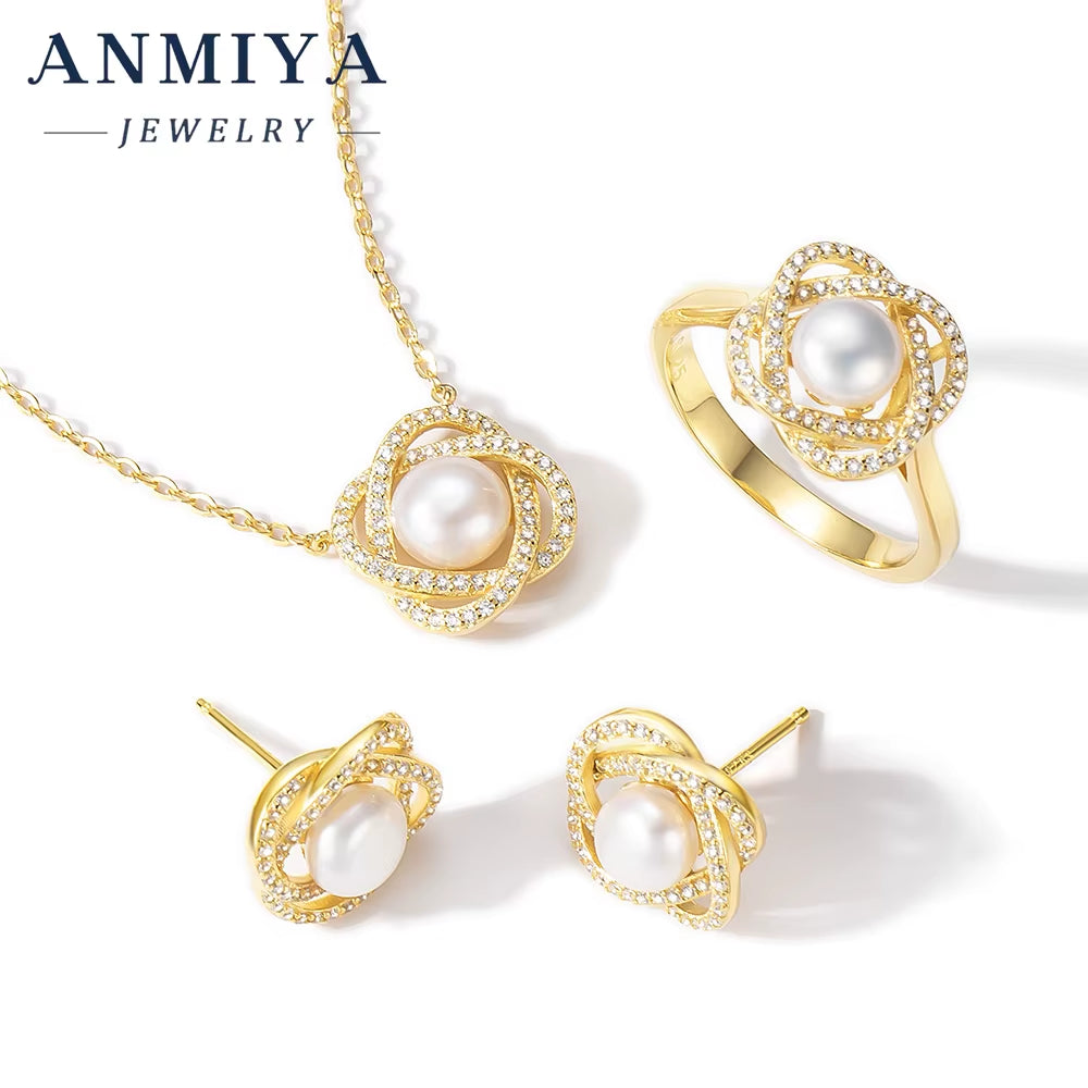 925 Sterling Silver Jewelry 3-Piece Matching Set Necklace Earrings Ring for Women Gift Silver 925 Set