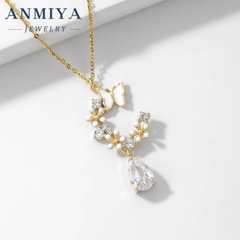 Valentine'S Day Water Drop Butterfly Garland Fine Zirconia Zircon Stone 925 Friendship Necklace Set Earrings for Women