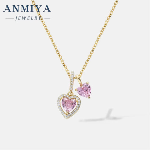 Professional Manufacturer Competitive Price Heart Pendant 925 Silver with Pink Zircons Necklace for Women
