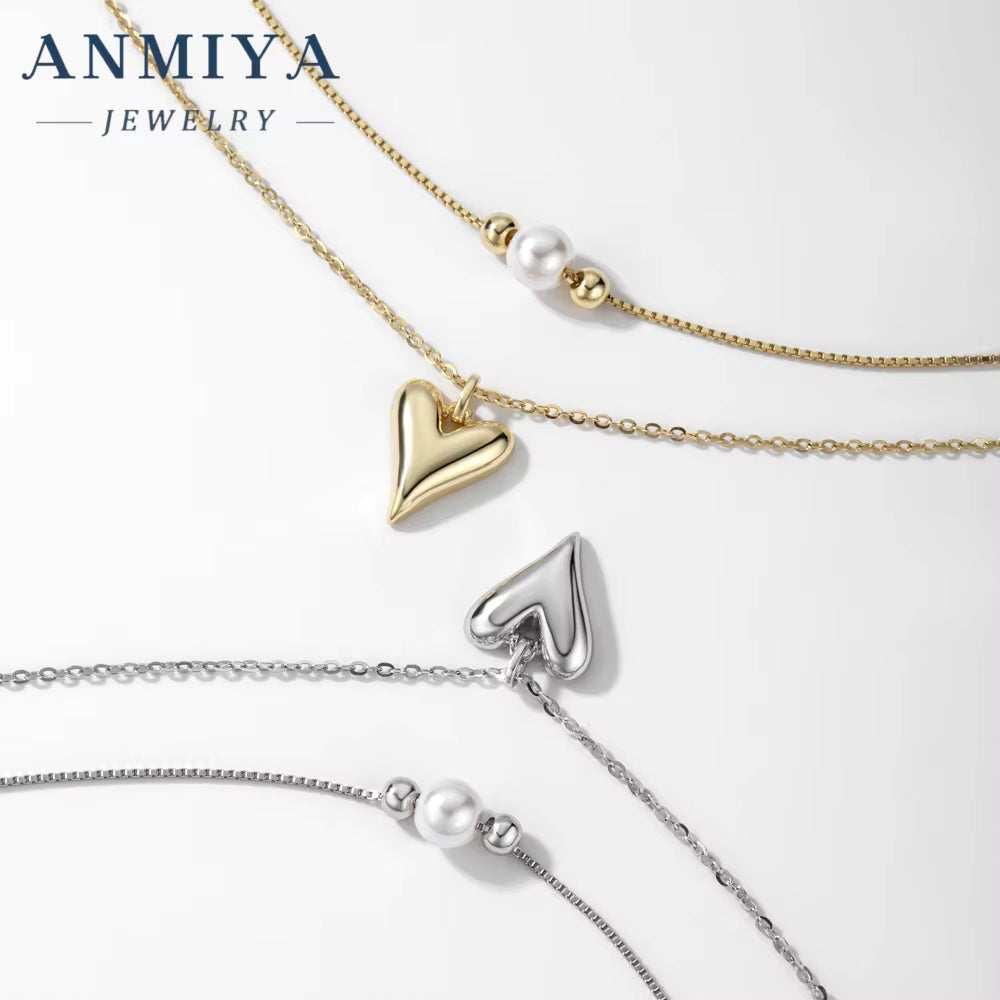 Fashionable Pearl Love Pendant 925 Silver Necklace Gold Plated Heart Double Layer Chain Necklace for Women Party Jewelry