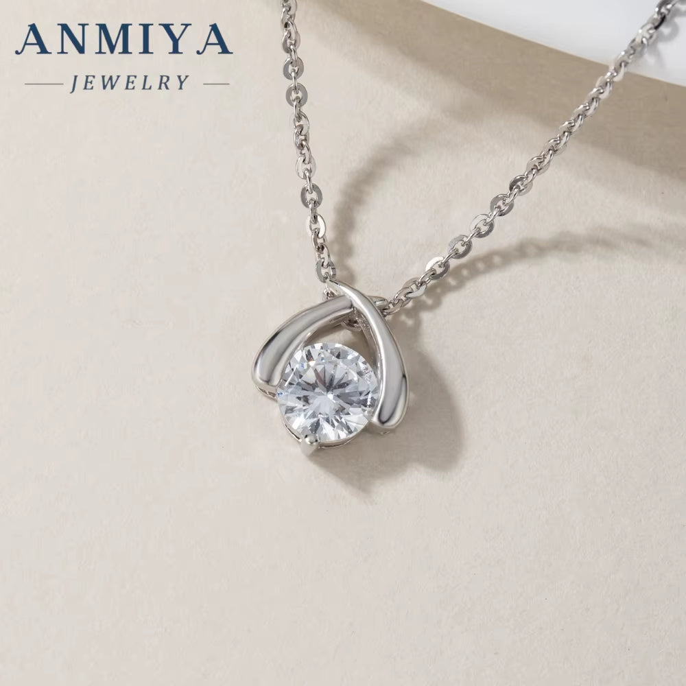 ANMIYA Sterling Silver Intersect Zc Stone Collarbone Diamond Necklace Shine Earrings Set 925 Silver for Women